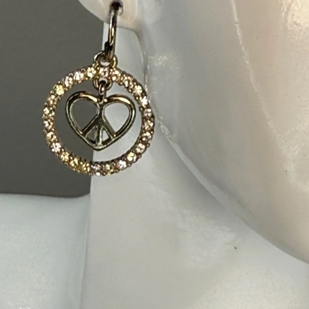 Silver Peace Sign Heart & Brilliants Earrings